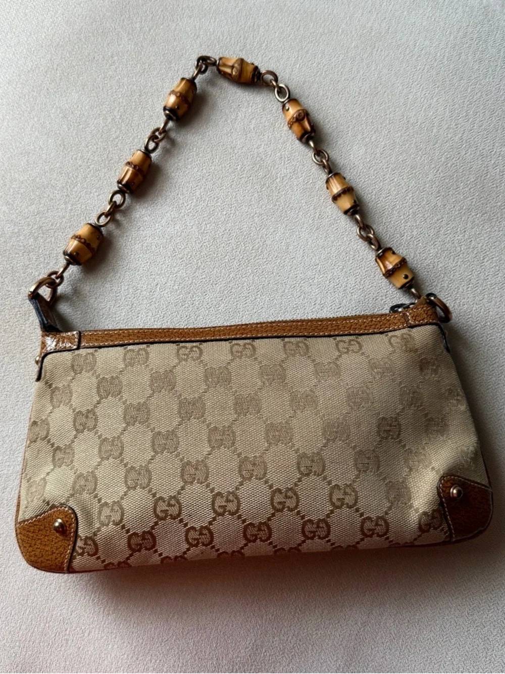 Gucci GG Monogram Canvas Bamboo Chain Shoulder Bag - Picture 3 of 6
